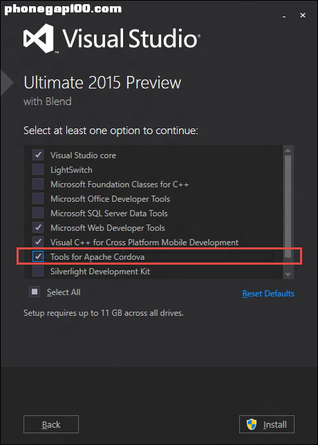 Visual Studio 2015 和 Apache Cordova